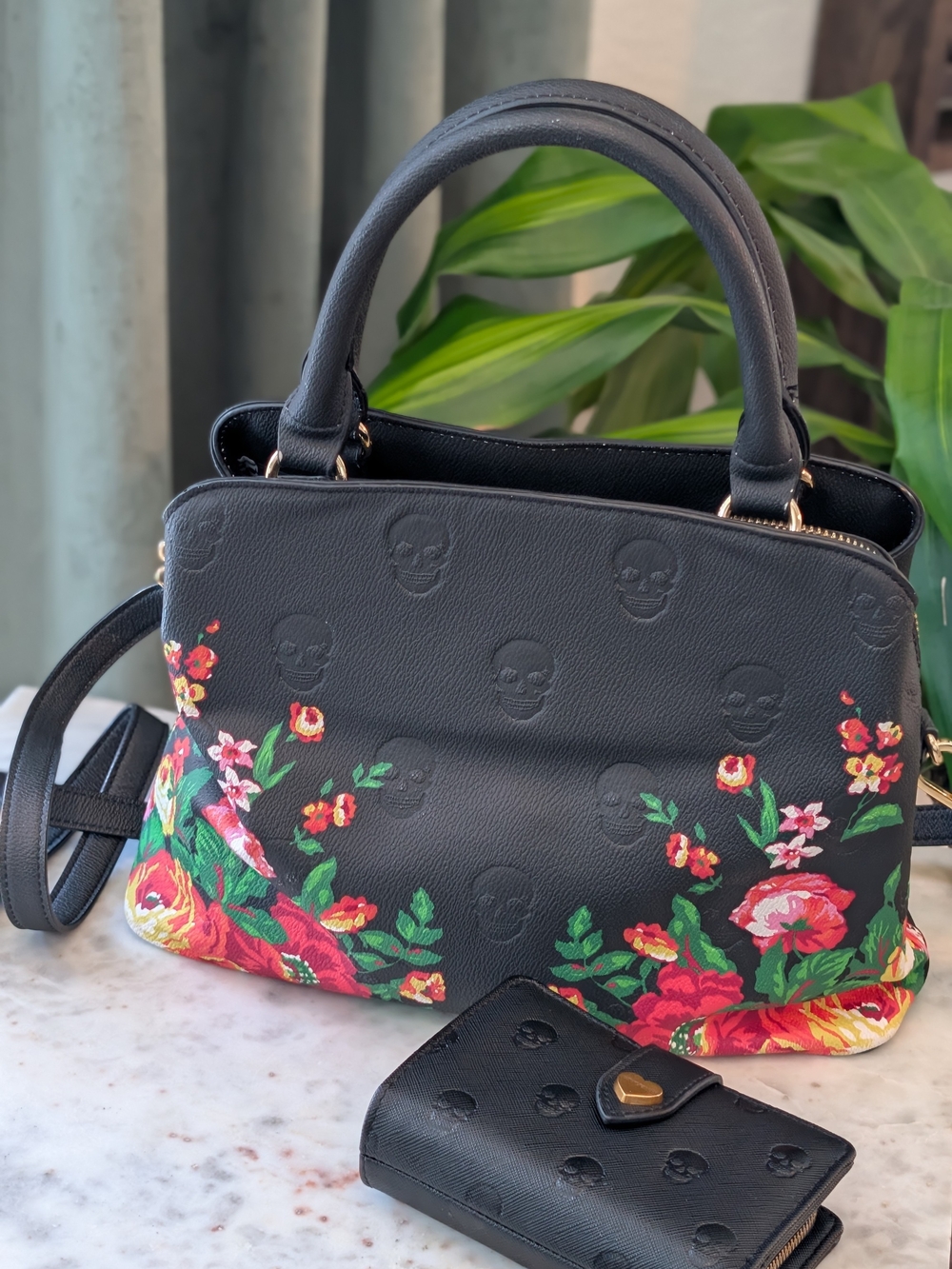 Vegan Leather Skullicious Floral Embossed Satchel - Betsey Johnson‎